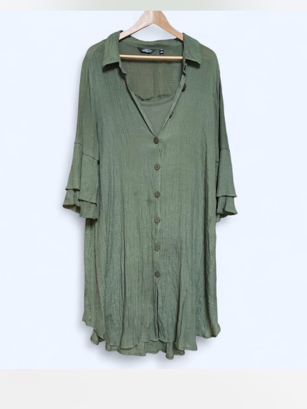 2 piece Lightweight Olive Green Button-Front Tunic Dress